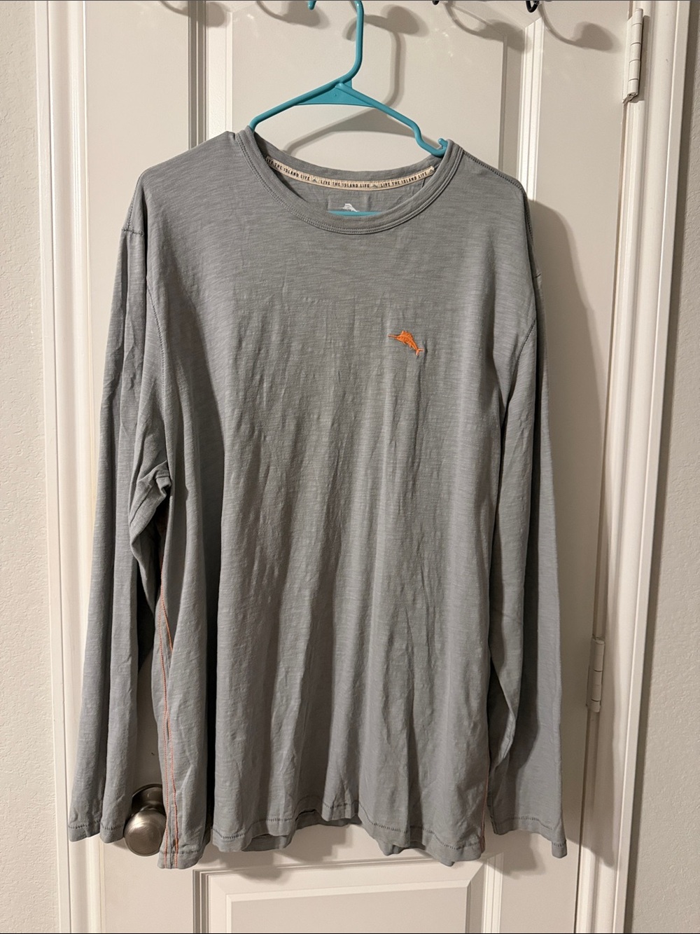 Tommy Bahama Light Gray Long Sleeve Crewneck with Orange Logo